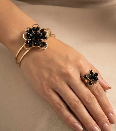 Black Onyx Floral Cuff Bracelet