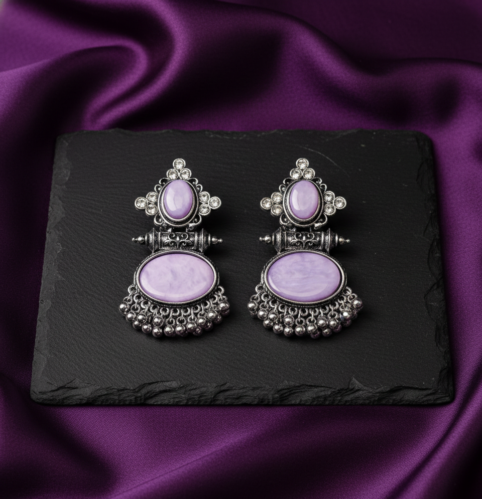 Elegant Ethnic Purple Round Stone Earrings