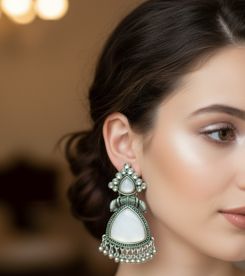 Elegant Ethnic White Triangle Stone Earrings