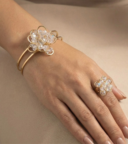 Gold Onyx Floral Cuff Bracelet