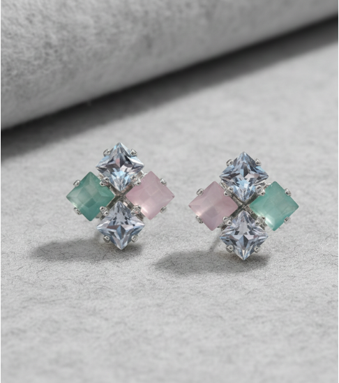 Multicolor Square Stone Stud Earrings