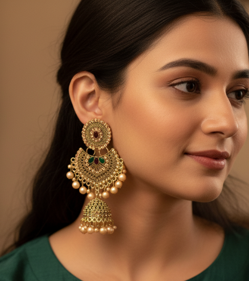 Antique Dome Gold Stone Jhumka