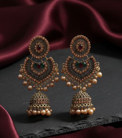 Antique Dome Gold Stone Jhumka