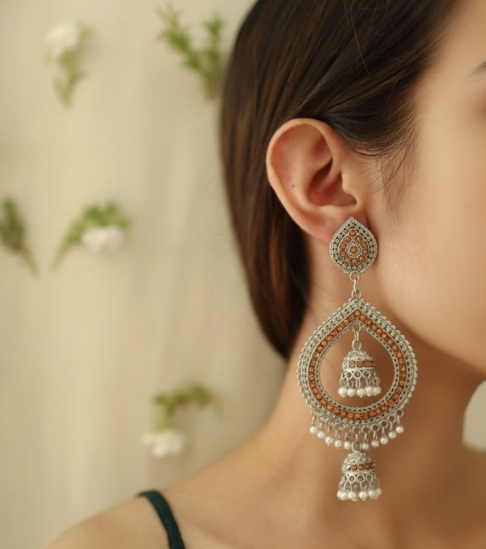 Antique Ethnic Stone Drop Jhumka Earrings