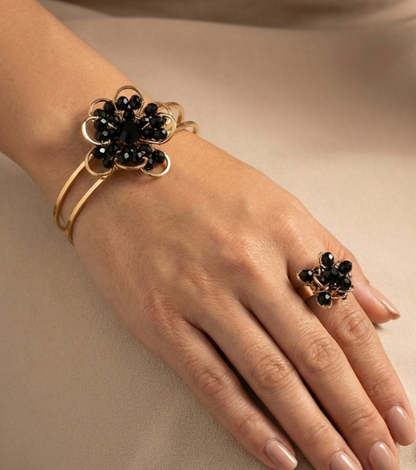 Black Onyx Floral Cuff Bracelet