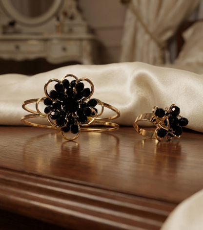 Black Onyx Floral Cuff Bracelet