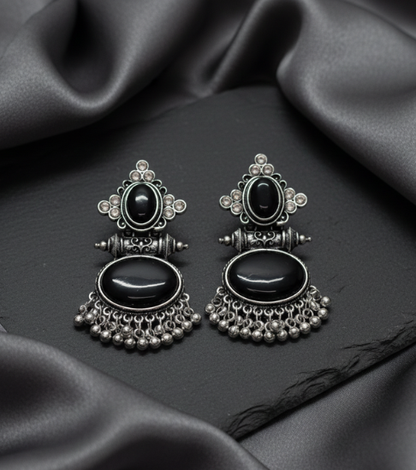 Elegant Ethnic Black Round Stone Earrings