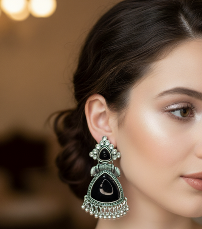 Elegant Ethnic Black Triangle Stone Earrings