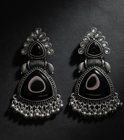 Elegant Ethnic Black Triangle Stone Earrings