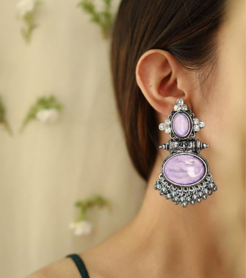 Elegant Ethnic Purple Round Stone Earrings
