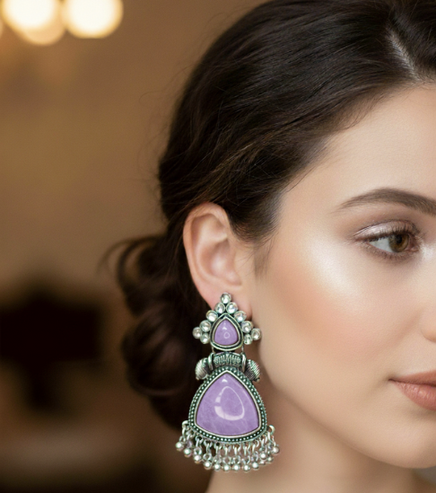 Elegant Ethnic Purple Triangle Stone Earrings