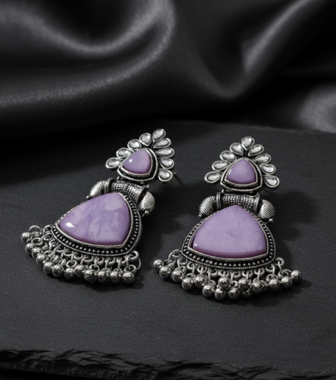 Elegant Ethnic Purple Triangle Stone Earrings