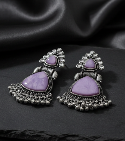 Elegant Ethnic Purple Triangle Stone Earrings