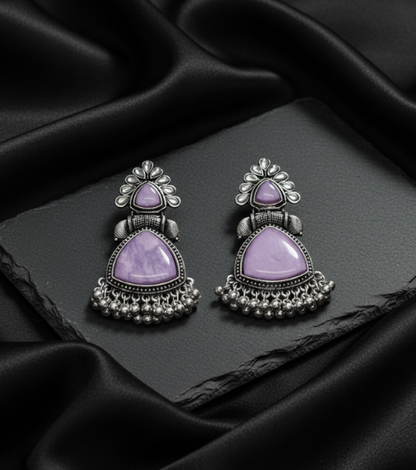 Elegant Ethnic Purple Triangle Stone Earrings