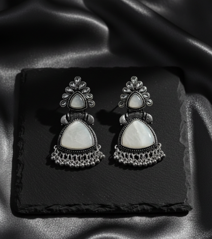 Elegant Ethnic White Triangle Stone Earrings