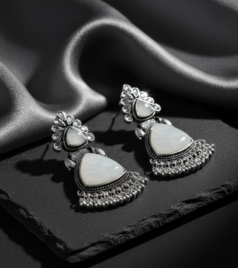 Elegant Ethnic White Triangle Stone Earrings