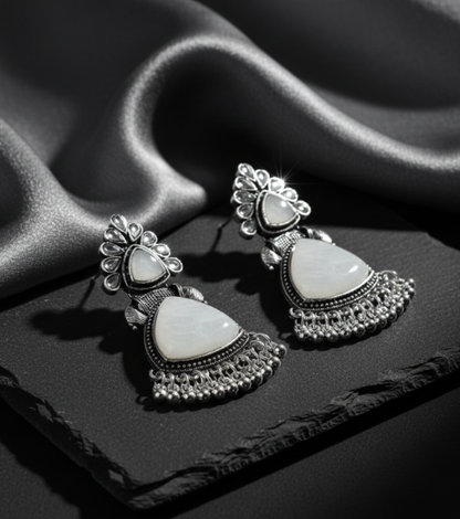 Elegant Ethnic White Triangle Stone Earrings