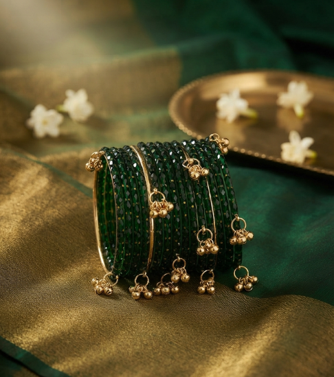 Sawan Special Glass Churi Set with kashmiri Charms