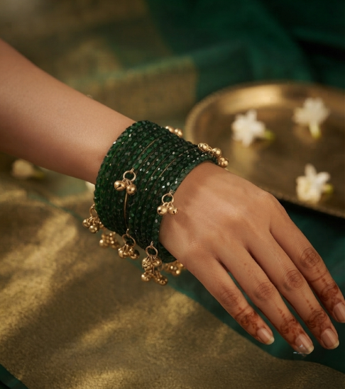 Sawan Special Glass Churi Set with kashmiri Charms