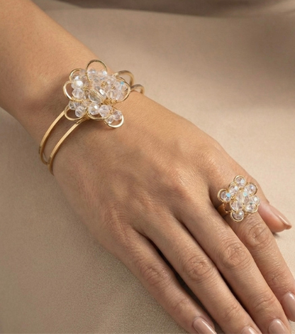 Gold Onyx Floral Cuff Bracelet