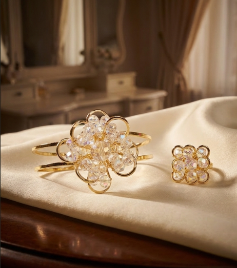 Gold Onyx Floral Cuff Bracelet