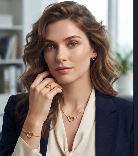 Gold Plated Heart Pendant Jewelry Set