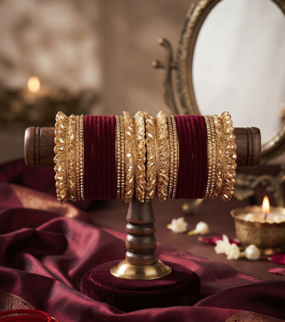 Royal Velvet Stone-Studded Bangle Set