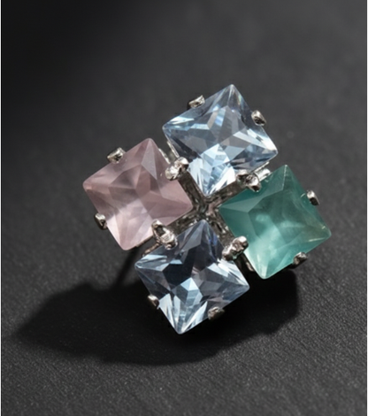 Multicolor Square Stone Stud Earrings