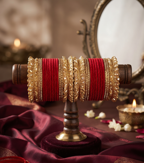 Royal Velvet Stone-Studded Bangle Set