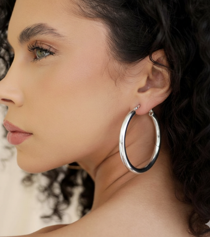 Silver-Plated Mid-Size Hoop Earrings