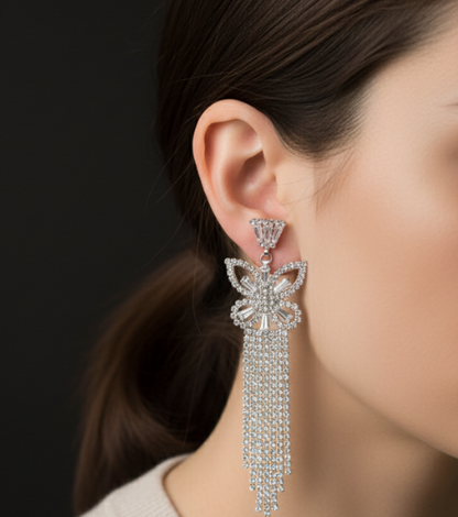 Stylish Silver Butterfly Earrings with Stone Drops