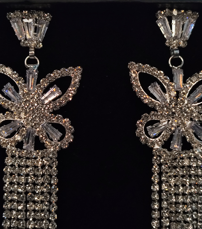 Stylish Silver Butterfly Earrings with Stone Drops