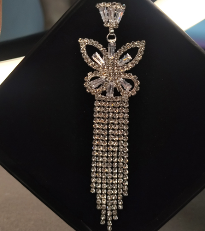 Stylish Silver Butterfly Earrings with Stone Drops