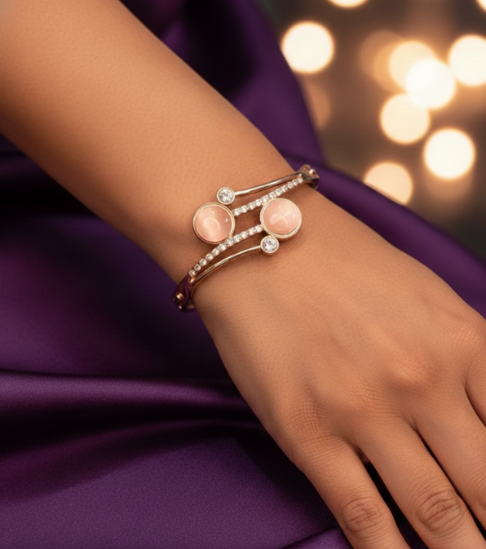 Trendy Rose Gold Plated Bracelet with Two Stones