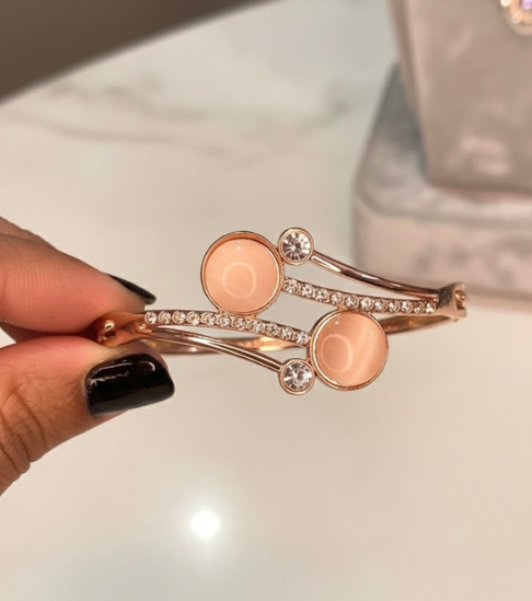 Trendy Rose Gold Plated Bracelet with Two Stones