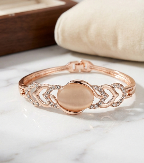 Trendy Rose Gold Plated Bracelet with One Oval Stone