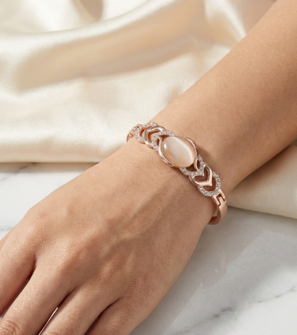 Trendy Rose Gold Plated Bracelet with One Oval Stone