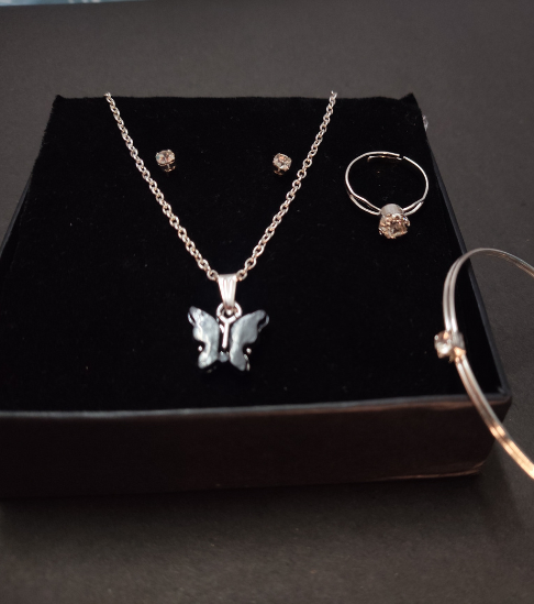 Trendy Silver Black Butterfly Pendant Set