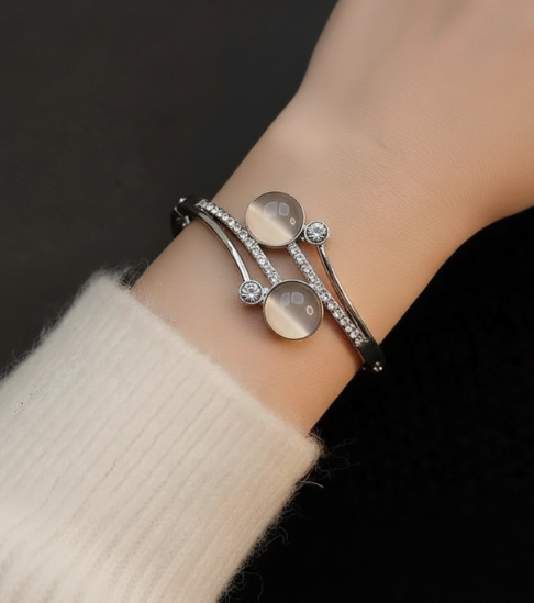 Trendy Silver-Plated Bracelet with Two Stones