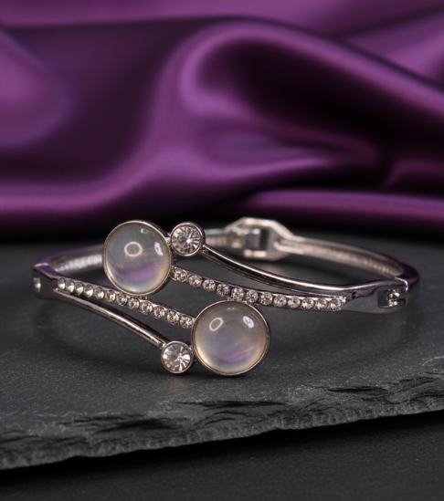 Trendy Silver-Plated Bracelet with Two Stones