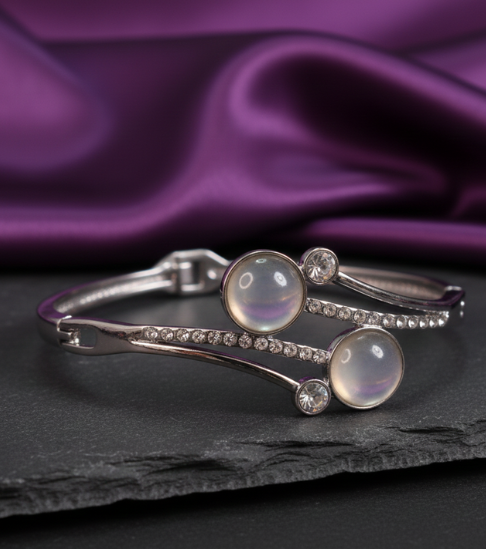 Trendy Silver-Plated Bracelet with Two Stones