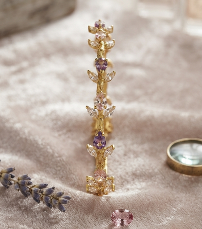 Amethyst & Rose Tulip Cuff Bracelet