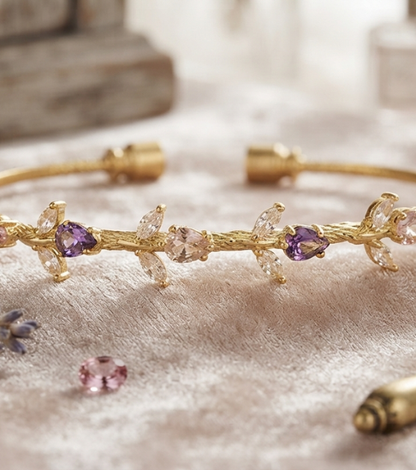 Amethyst & Rose Tulip Cuff Bracelet