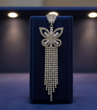 Stylish Silver Butterfly Earrings with Stone Drops