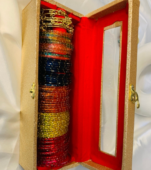 Vibrant Multicolor Festive Bangle Set in Shimmer Vanity Case