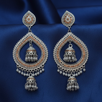Antique Ethnic Stone Drop Jhumka Earrings